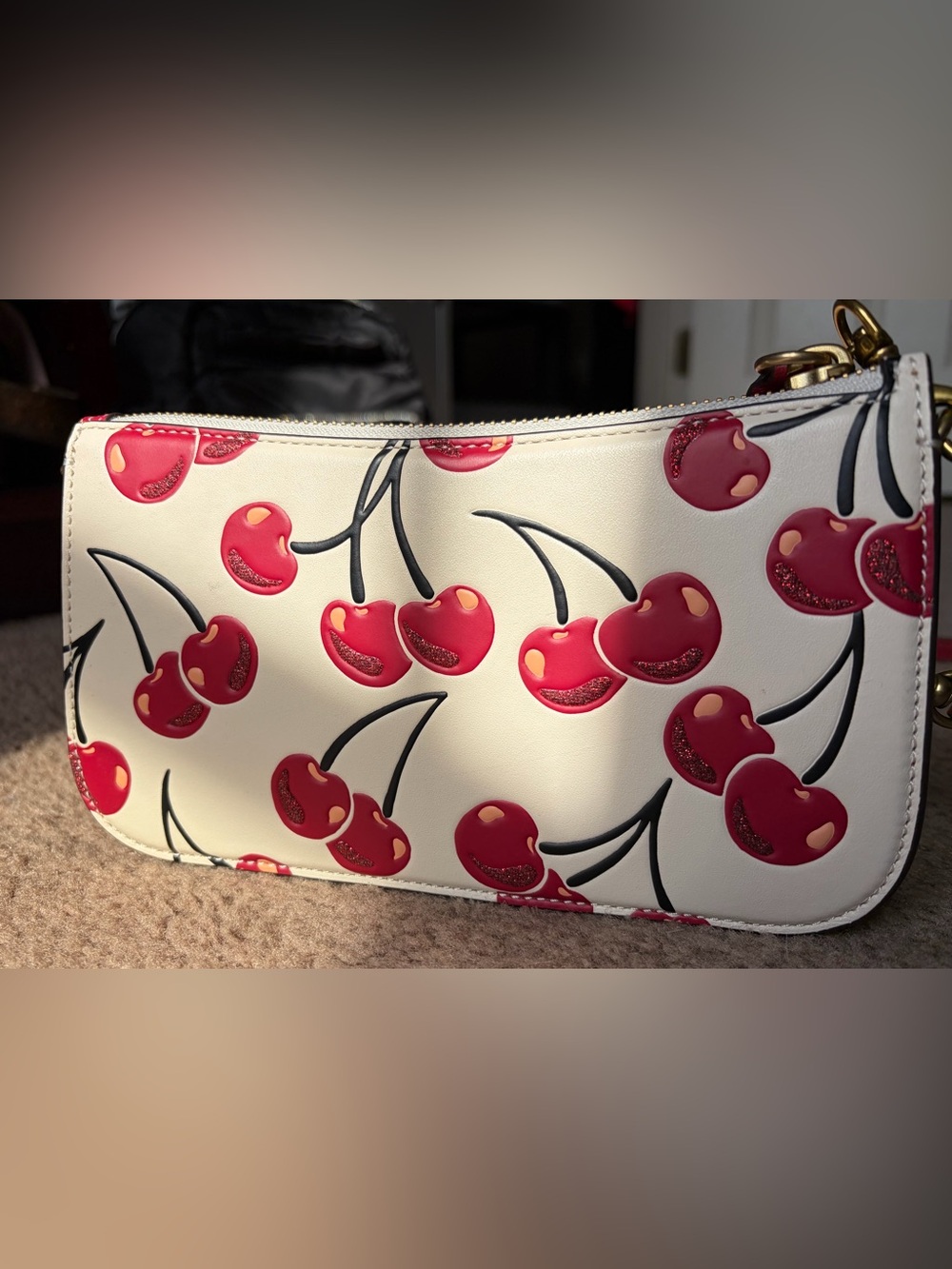 Coach Penn Shoulder Bag With Cherry Print In Leather/Gold/Chalk CCC47 - Picture 7 of 9